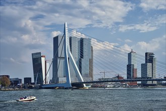 ROTTERDAM, THE NETHERLANDS, MAY 11, 2017: View of Rotterdam sityscape with Erasmusbrug bridge over