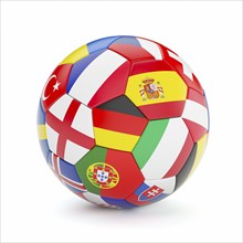 Soccer football ball with Europe countries european flags isolated on white background