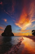 Tropical holidays vacation sunset beach. Pranang beach. Railay, Krabi Province Thailand