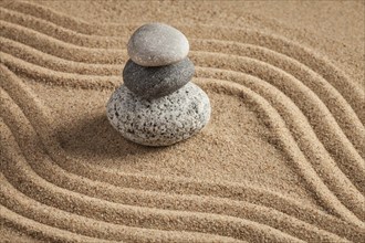 Japanese Zen stone garden, relaxation, meditation, simplicity and balance concept, pebbles and