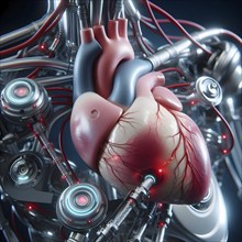 AI robot using human heart. concept image. AI generated