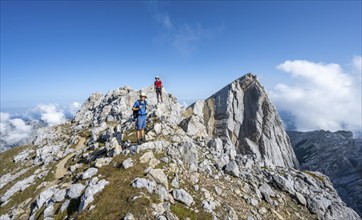 Mountaineer on a rocky mountain path, mountain tour to the summit of the Hochkalter, Hochkalter