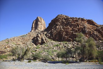 Wadi near Al Hamra with Colemans Rock, Oman, Asia