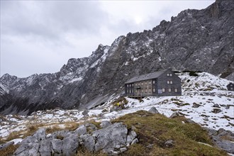 Lamsenjochhütte, Alpine Club Hut, Oberland Section, German Alpine Club, snow, autumn, hiking,