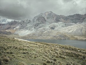 Landscape in the Andean highlands near Laguna Huacracocha, Ticlio, Peru, South America