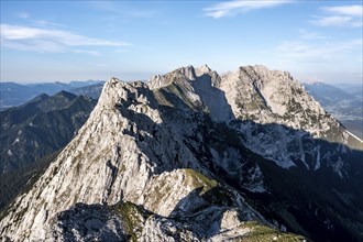 Aerial view, evening mood in the mountains, Wilder Kaiser massif, Tyrol, Austria, Europe