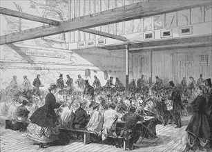 Banquet for poor children at St. Giles parish in London, 1869, England, Historic, digitally