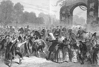 General Prim crossing the Prado being celebrated by the people of Madrid, 1869, Prim himself was