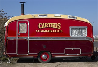 Traditional old caravan of Carters Steamfair business, Gorleston, Norfolk, England, UK