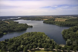 Aerial view of Dutzower See in the Schaalsee UNESCO Biosphere Reserve, state border, Dutzow,