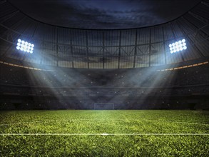 Sport concept background, soccer footbal stadium with floodlights. Grass football pitch with mark