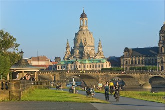 Dresden Silhouette View from Neustätter Elbufer to Dresden Old Town