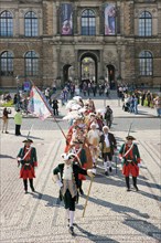 Baroque performers on Dresden's theatre square in front of the Semperoper. Zwinger, the tradition