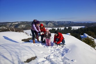 Winter on the Gamrig, a peak in Saxon Switzerland near Rathen. Winter hiking in the national park