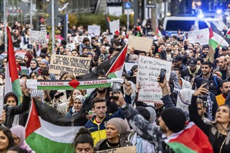 Rally of pro-Palestinian demonstrators. They demand an end to the oppression of the Palestinians