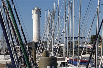 Lighthouse at the Port de Crouesty, the port of Arzon, in Brittany. Arzon, Morbihan, Brittany,