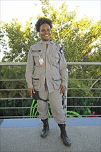 Brazilian woman, 36 years old, guard post on Sugar Loaf Mountain, Rio de Janeiro, State of Rio de