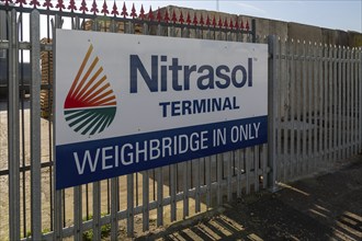 Sign for Nitrasol terminal weighbridge, Great Yarmouth, Norfolk, England, UK