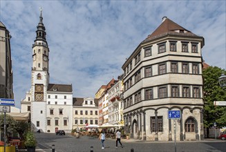 Old Town Hall Clock Tower and Lower Market Square, Untermarkt, Görlitz, Goerlitz, Germany, Europe