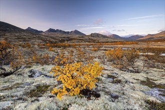 Autumn landscape in Rondane National Park, mountains Høgronden, Midtronden and Digerronden Dørålen,