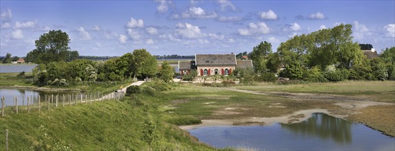 Farmhouse at inlaag, insert wetland in Schouwen-Duiveland, Zeeland, the Netherlands