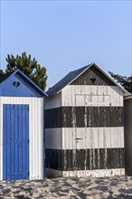 Colourful beach cabins at Saint-Denis-d'Oléron on the island Ile d'Oléron, Charente-Maritime,