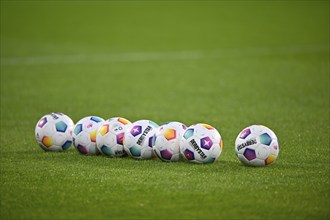 Adidas Derbystar match balls on the pitch, PreZero Arena, Sinsheim, Baden-Württemberg, Germany,