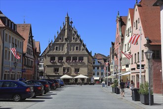 Germany, Middle Franconia, town of Weissenburg, houses and town hall on the market square, Europe