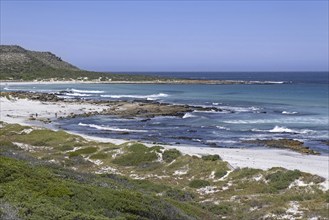 Atlantic Ocean and white sandy beach at the Cape of Good Hope section of Table Mountain National