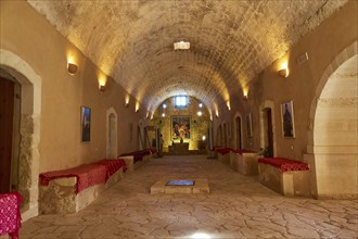 Tunnel vault, stone floor, pictures, Arkadi, Orthodox Monastery, National Monument, Rethimnon