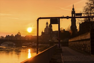 DEU Saxony Dresden Dresden silhouette in the morning, seen from the new terrace. A construction pit