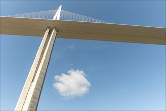 Millau viaduct, cable-stayed bridge over Tarn valley. The highest road bridge in the world. A75