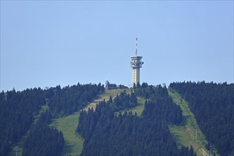 Klínovec, Keilberg with broadcasting tower 1243m, lookout tower, forest, peak, landscape,