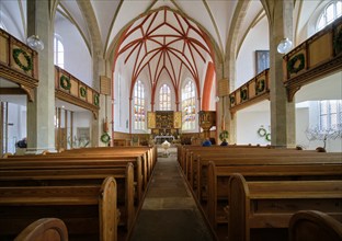 Late Gothic Church of Our Lady with carved altar c. 1500, interior view, Meissen, Saxony, Germany,