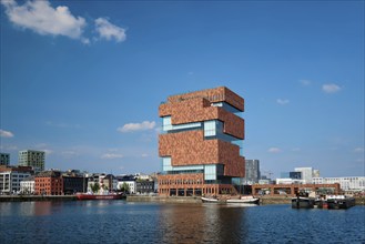 ANTWERP, BELGIUM, MAY 26, 2018: MAS (Museum aan de Stroom) (Museum by the River) on river Scheldt.