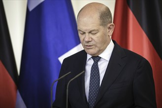 Olaf Scholz, Federal Chancellor, photographed at a press conference after the joint talks with