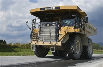 Caterpillar truck driving limestone, Saxony-Anhalt, Germany, Europe