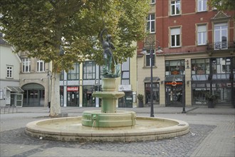 Georgsbrunnen, Saint George, Christian, dragon, fight Neumarkt, Limburg, Hesse, Germany, Europe