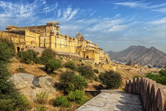 Indian travel famous tourist landmark, view of Amer (Amber) fort, Rajasthan, India, Asia