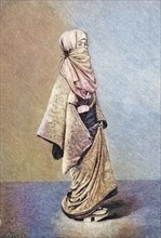 Japanese Women's Life, Winter Clothing of a Japanese Woman, Veiling, c. 1885, Historic, digitally