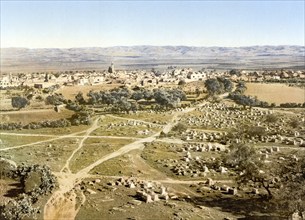 Panoramic view from the tower of the Fort Martyrs, Ramleh, Ramlah, Holy Land, Israel, c. 1890,