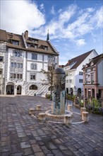 The market square with market fountain in the old town of Engen, Constance district,