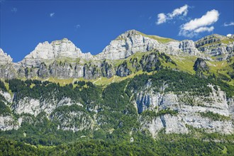 Churfirsten with Schibenstoll, 2234m, Hinterrugg, 2306m and Chäserrugg, 2262m, summer, Canton St.