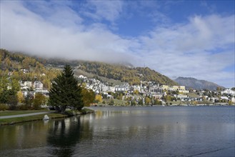 Overview St. Moritz and Lake St. Moritz, Switzerland, Europe