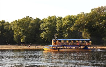 Small paddle steamer on the river Dnepr, excursion boat, Kiev, Ukraine, Europe