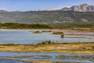 Salt fields, mountainous and bay-rich Lustica peninsula, located off the fjord-like Bay of Kotor in