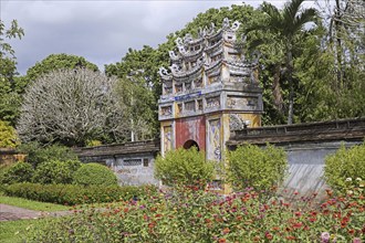 Colourful gate to the To Mieu and Hung To Mieu temple in the Imperial City located within the