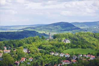 View of Eisenach from Wartburg Castle with the fraternity monument