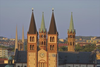 View from Marienberg on UNESCO Romanesque St. Kilian's Cathedral with double towers, St. Kilian,