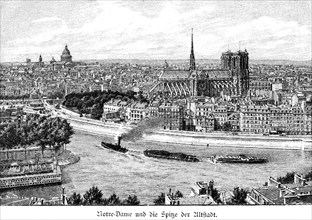 Notre-Dame and the top of the old town, Paris, cityscape, architecture, Roman Catholic cathedral,